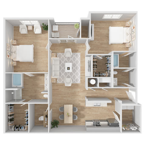 Floor plan for 2 beds, 2 baths, 1622 sqft